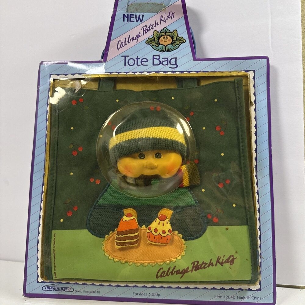 Vintage 1985 Cabbage Patch Kids Canvas Tote - Boy With Dessert Hat Scarf #2040C